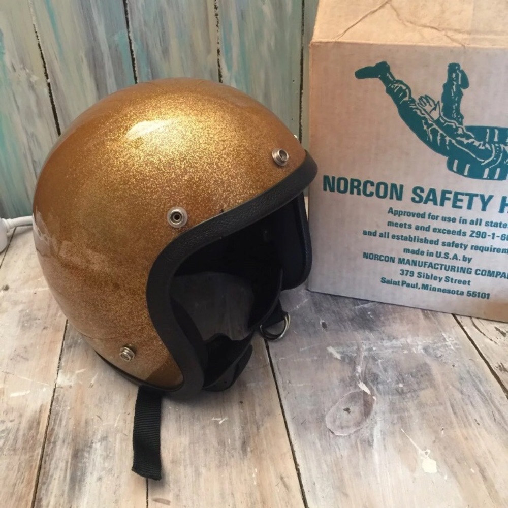 Vintage gold flake motorcycle helmet